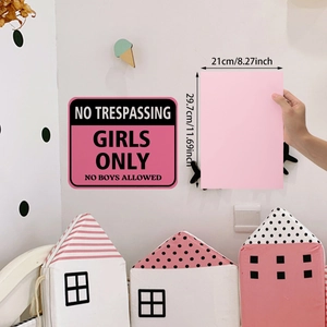 Pink Girls Only warning wall sticker shown in 21x29.7cm size for bedroom decor