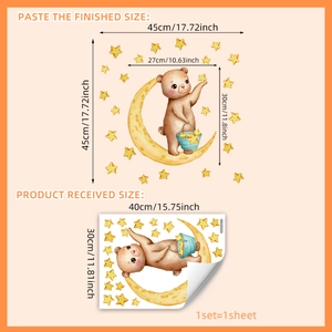 Stickers muraux ours lune étoiles lumineux pour décoration chambre enfant