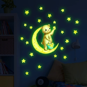 Stickers muraux ours et lune luminescents avec étoiles phosphorescentes pour chambre