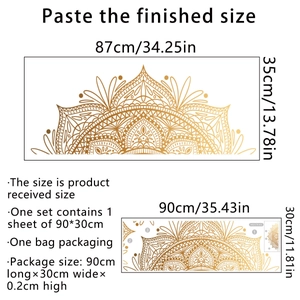 Goldener Mandala Wandaufkleber mit Layout-Maßen und endgültiger Anwendungsgröße