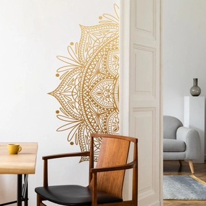 Großer goldener Mandala-Wandaufkleber für Wohnzimmer-Dekoration mit Lotus-Blumenmuster
