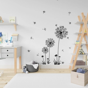 Schwarze Löwenzahn Wandaufkleber für Kinderzimmer mit fliegenden Samen Dekoration