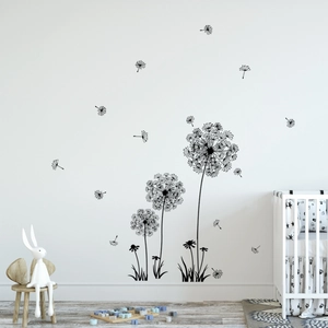 Löwenzahn Wandaufkleber Schwarze Silhouette PVC Abnehmbare DIY Pflanzenaufkleber Für Kinderzimmer Wohnzimmer Schlafzimmer Dekoration