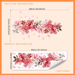 Adesivi murali con fiori di ibisco rosa e farfalle per decorazioni casa e soggiorno