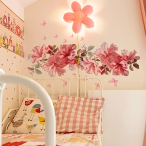 Adesivi Murali con Fiori di Ibisco Rosa e Farfalle in PVC Impermeabile Autoadesivo Rimovibile Decorazione per Camera da Letto