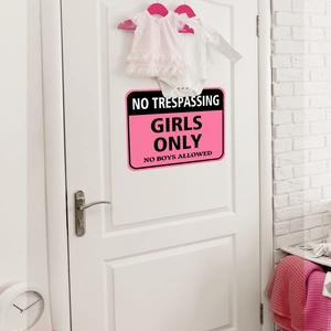 Pink Girls Only No Boys Allowed Warning Sign Wall Sticker PVC Self-Adhesive Door Decal For Bedroom Girls Room Decor