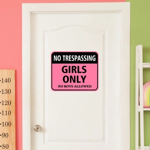 Pink and black Girls Only No Trespassing wall sign for girls bedroom door decor
