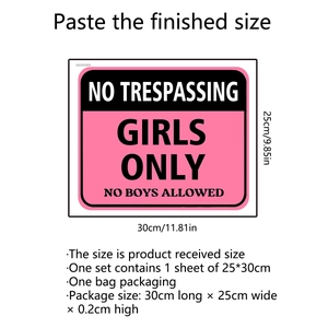 Pink and black Girls Only warning wall sticker for bedroom door decor, 30x25cm size