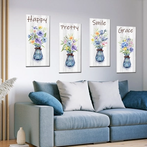 Set di 4 adesivi murali fiori acquerello con citazioni motivazionali per il soggiorno
