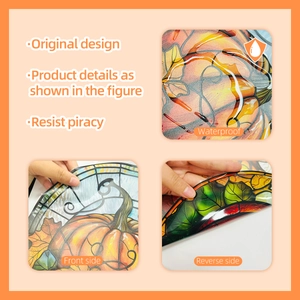 Realistic double-sided pumpkin and autumn leaf static window stickers with waterproof finish