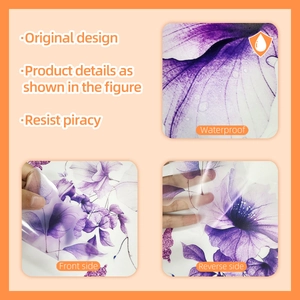 Detail of waterproof purple floral wall stickers showing double-sided color effect