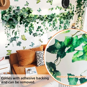 Green ivy vine wall decals with butterflies for home living room decor self-adhesive vinyl