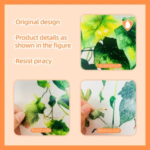 Detail showing waterproof green plant wall stickers with double-sided leaf design