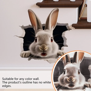 3D cartoon bunny wall sticker with hole effect for living room and bedroom decor
