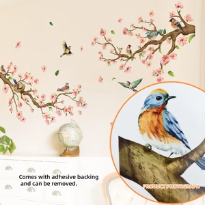 Self-adhesive cherry blossom and birds wall decal set for living room home decoration