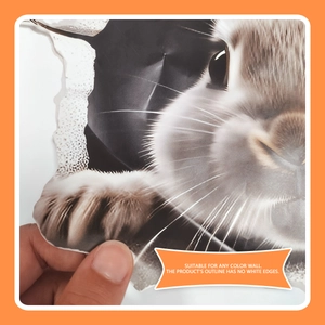 Macro detail of 3D cartoon rabbit wall sticker showing PVC texture and clean edge