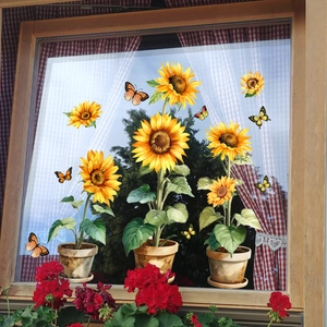 Sunflower Butterfly Potted Plant Static Window Sticker PVC Non Glue Double Sided Glass Decal Home Decor Floral Nordic