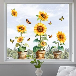 Sunflower and butterfly static glass window stickers for living room decor set