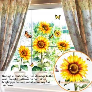 Sunflower and butterfly static cling window decals with double-sided floral printing