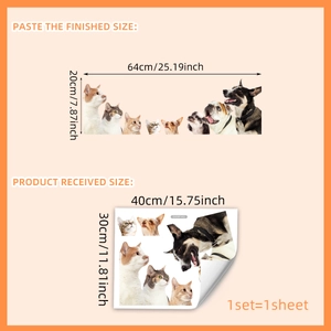 Double-sided cat and dog window stickers with size specifications for glass decoration
