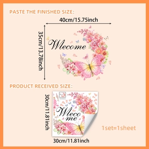 Floral butterfly welcome wall sticker set, 35x40cm home decor adhesive decal