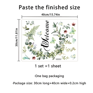 Detailed dimensions of 40x30cm Welcome wall sticker with floral and butterfly motifs
