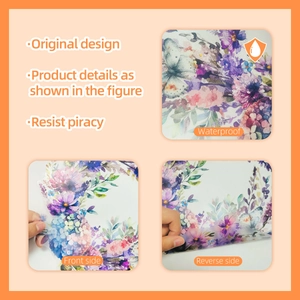 Waterproof floral door sticker with welcome text showing front and reverse side views