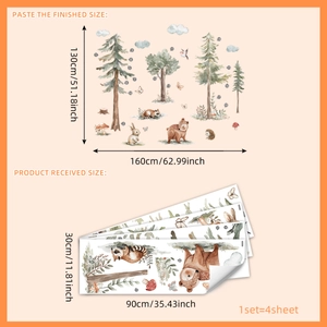 Forest animals watercolor wall stickers set with bear and rabbit for nursery decor