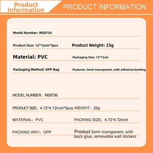 Detaillierte Produktspezifikationen für abnehmbare Wandaufkleber aus PVC mit Abmessungen