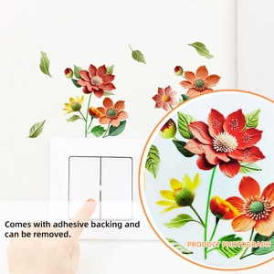 Abnehmbare Wandaufkleber mit bunten Blumen und grünen Blättern für die Schalterdekoration