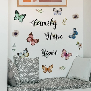 Stickers Muraux Papillon Fleur Mots Anglais Inspirants Family Hope Love PVC Autocollants Muraux Amovibles pour Décoration Maison