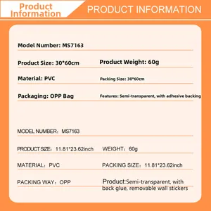Detailed product specifications for PVC 30x60cm self-adhesive wall stickers with sizing