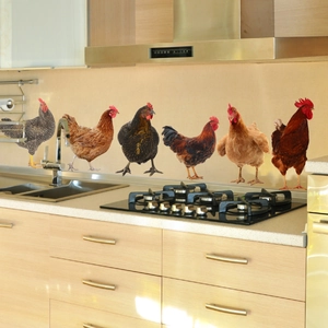 Realistic chicken kitchen wall decals set of 6 waterproof PVC stickers for home decor