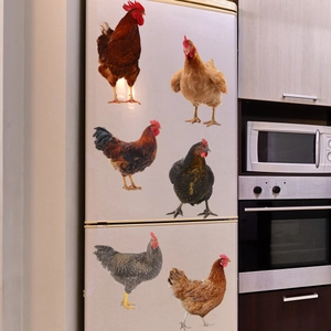 6-piece realistic rooster and hen self-adhesive wall stickers for kitchen fridge decor