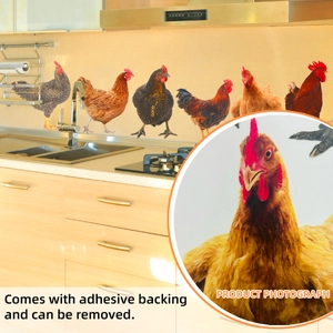 Self-adhesive rooster wall stickers for kitchen decor with realistic poultry designs