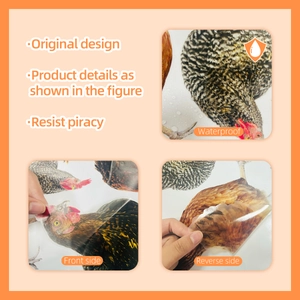 Waterproof chicken head wall sticker showing front and back views for home decoration