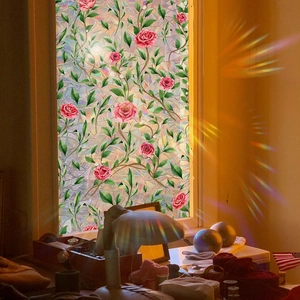 Window Privacy Film Static Cling Glass Sticker Rainbow Effect Rose Flower Vine Pattern Decorative Non Adhesive Home Decor
