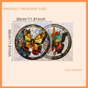 Lot de 2 stickers vitrail pour fenêtres papillon et colibri dimensions 30x30cm