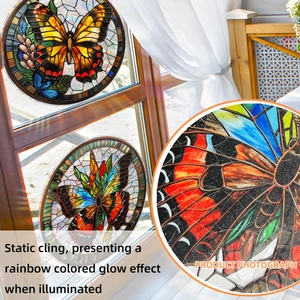Détail du film de fenêtre en vitrail colibri avec effet de lumière arc-en-ciel