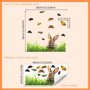 Cartoon bunny and butterfly glass window decals with static cling double-sided design