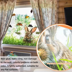 Double-sided bunny and butterfly static window cling for decorative glass display