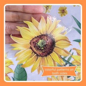 Detail of sunflower glass sticker showing double-sided printing and PET transparency