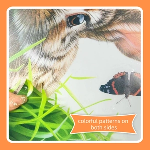 Close-up of double-sided printed cartoon rabbit and butterfly window static sticker