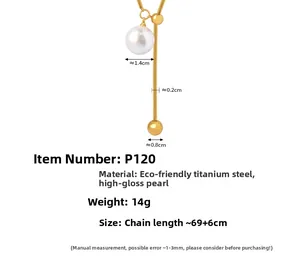 Détails du collier en Y plaqué or avec pendentif perle et spécifications de dimension