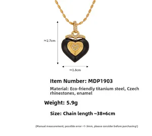 Détails du collier pendentif en forme de cœur avec dimensions et fiches techniques