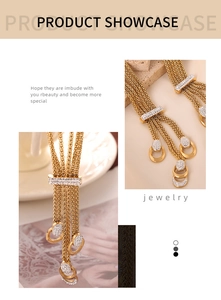Detailed macro shot of gold fringe jewelry set featuring sparkling white rhinestones