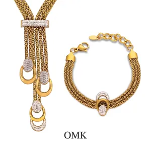 Luxury Gold Plated Stainless Steel Jewelry Set For Women Niche Tassel Pendant Necklace Multi Layer Mesh Chain Bracelet