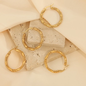 Minimalist Titanium Steel Twisted Rope Hoop Earrings For Women Fashion Geometric Gold Plated Ins Style Jewelry Accessory