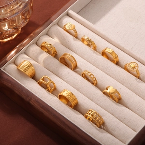 Anello Aperto In Acciaio Inossidabile Placcato Oro 18K Cuore Stella Geometrico Cavo Trama Gioielli Di Moda Per Donne