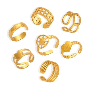 Set di sette anelli regolabili in acciaio inossidabile placcato oro 18k stile minimal